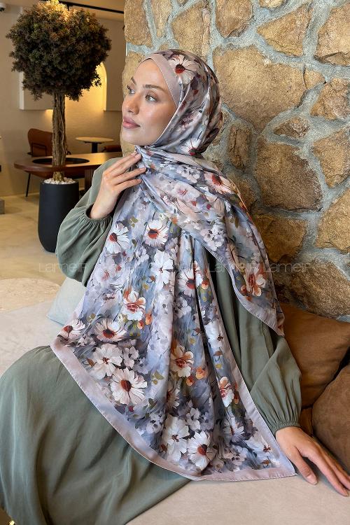 Lamelif Papatya Desen Lara Soft Şal Vizon