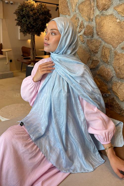 Lamelif  Shine Desen Ayrobin Floş Jakar  Şal Bebe Mavisi