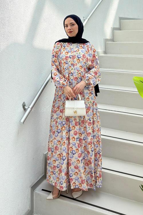 Lilac V Neck Cotton Printed Dresess