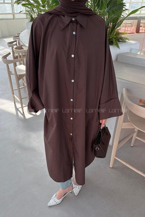 Bitter Brown Shirt Collar Cotton Tunic