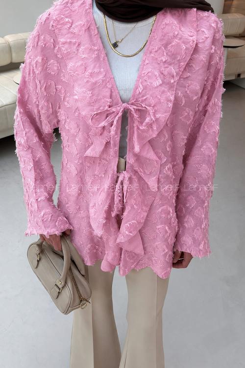 Candy Pink V Neck Cotton Unprinted Tunic