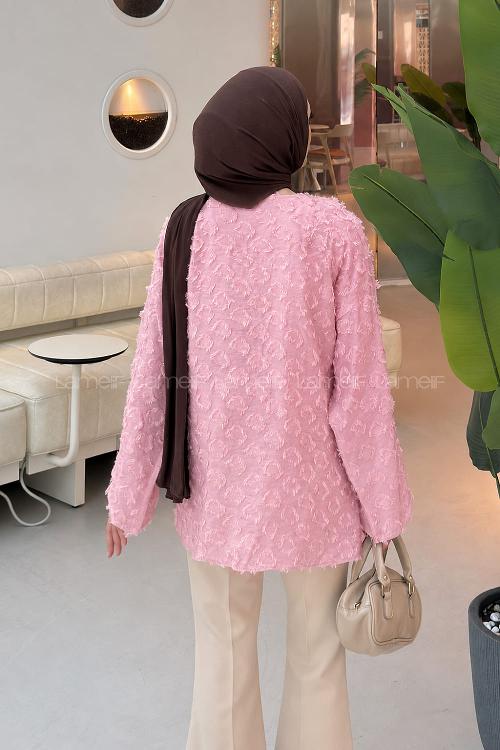 Candy Pink V Neck Cotton Unprinted Tunic