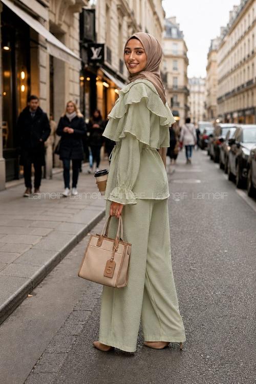 Plum Green Crew Neck Long Arm Cotton Regular Trousers Comfortable Suit