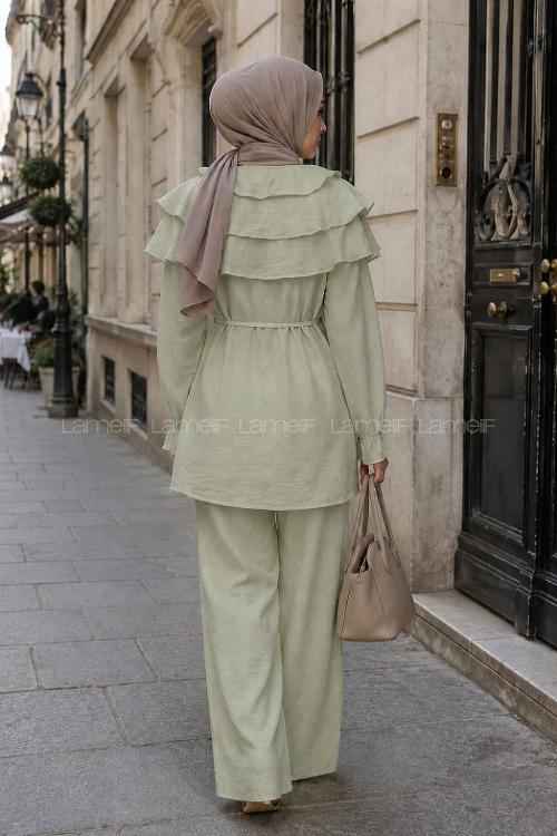 Plum Green Crew Neck Long Arm Cotton Regular Trousers Comfortable Suit