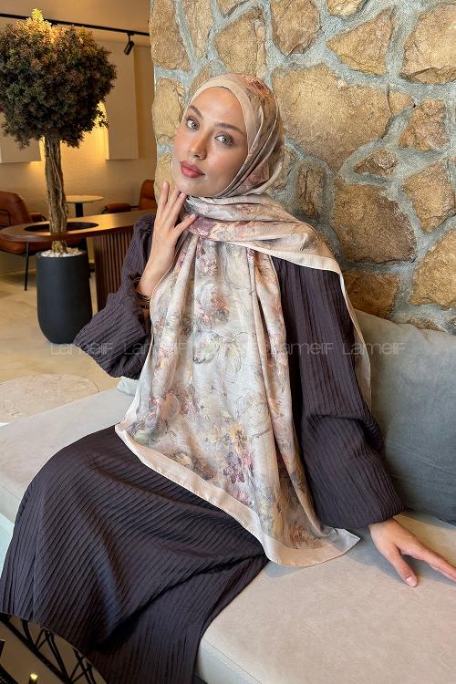 Lamelif Çiçek Desen Lara Soft Şal Bej