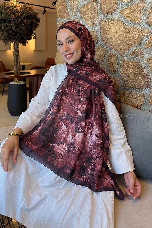 Lamelif Çiçek Desen Lara Soft Şal Bordo