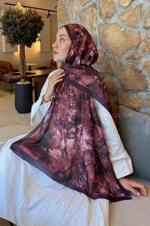 Lamelif Çiçek Desen Lara Soft Şal Bordo
