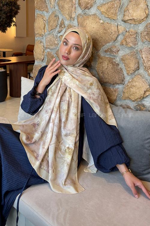 Lamelif Çiçek Desen Lara Soft Şal Sarı
