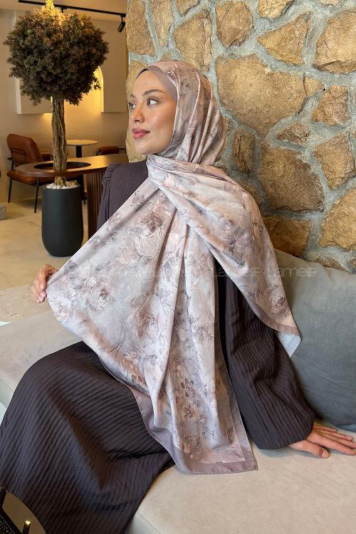 Lamelif Çiçek Desen Lara Soft Şal Toprak