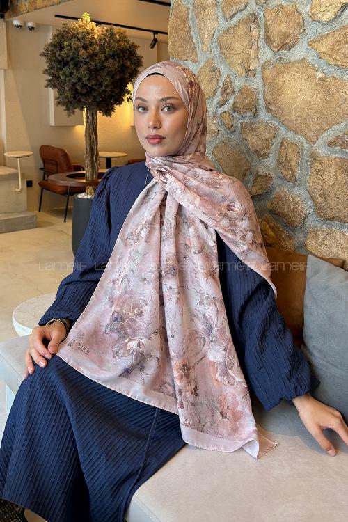 Lamelif Çiçek Desen Lara Soft Şal Vizon