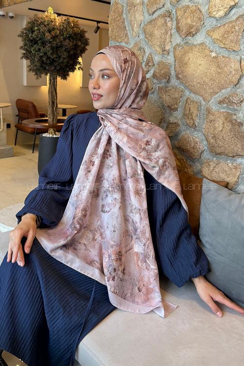 Lamelif Çiçek Desen Lara Soft Şal Vizon