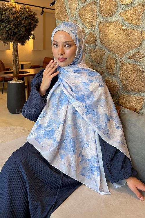 Lamelif Floral Desen Lara Soft Şal Bebe Mavisi