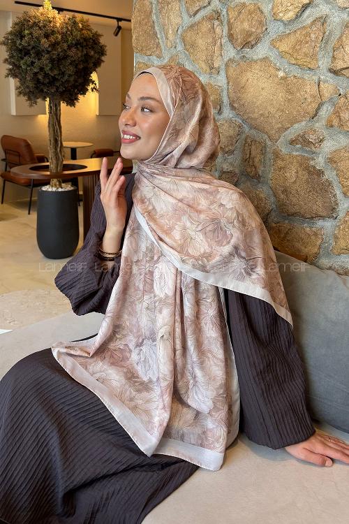 Lamelif Floral Desen Lara Soft Şal Bej