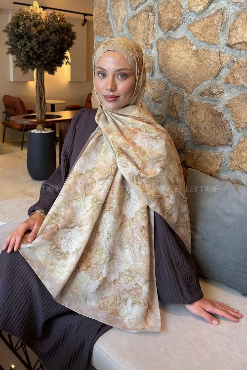 Lamelif Floral Desen Lara Soft Şal Mint Yeşili