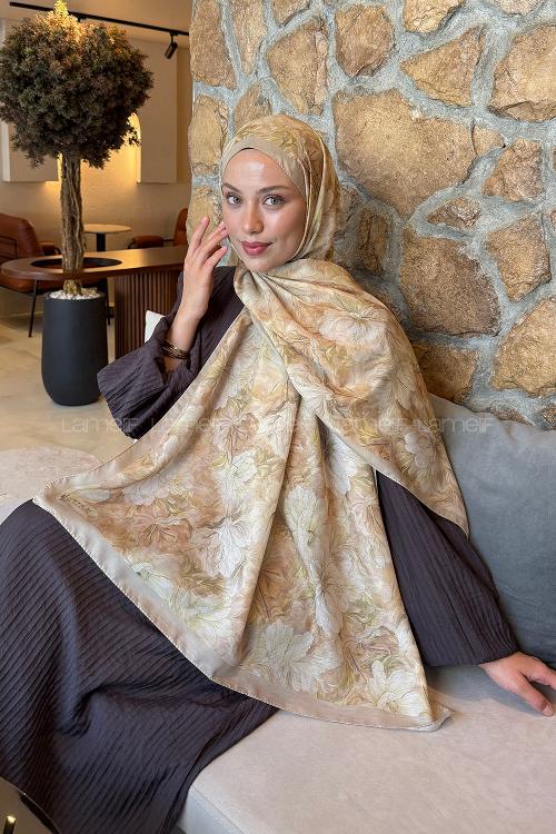 Lamelif Floral Desen Lara Soft Şal Mint Yeşili