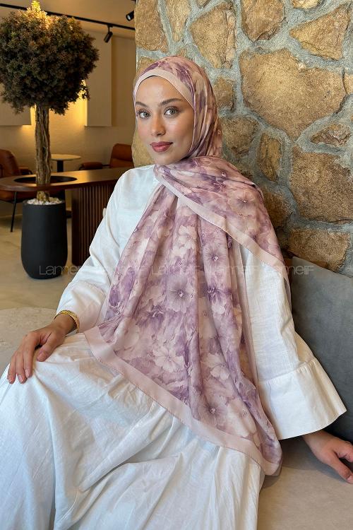 Lilac Cotton Striped Printed Shawl