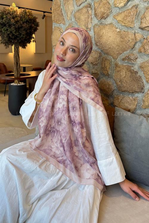 Lilac Cotton Striped Printed Shawl