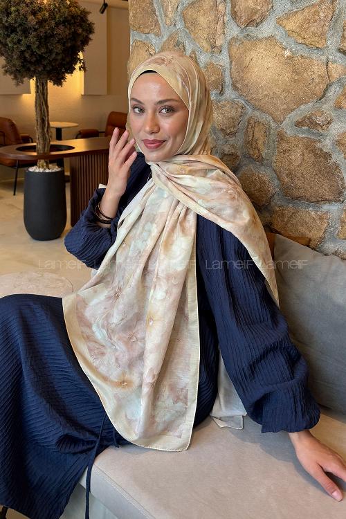 Lamelif Flower Desen Lara Soft Şal Sarı