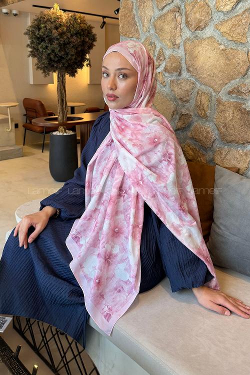 Candy Pink Cotton Striped Printed Shawl