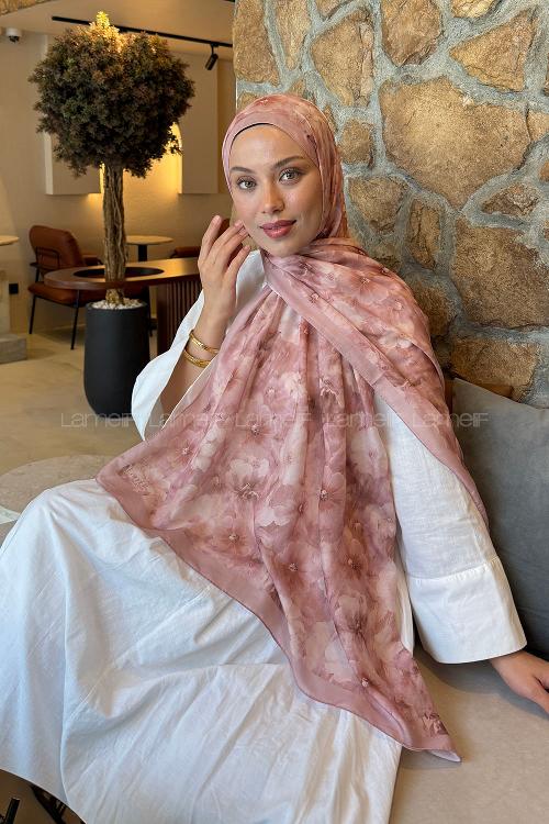Lamelif Flower Desen Lara Soft Şal Soft Gül