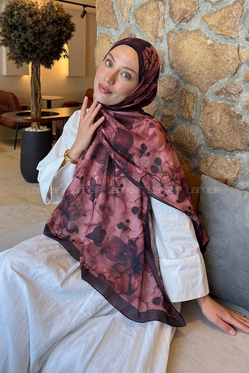 Koyu Bordo Cotton Striped Printed Shawl