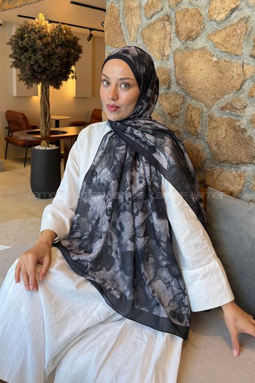 Black Cotton Striped Printed Shawl