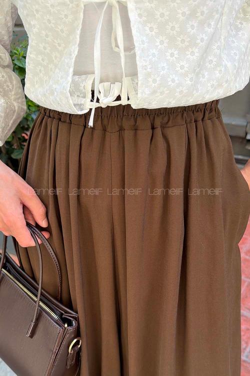 Brown Tensel Elastic Waist Comfortable Pants