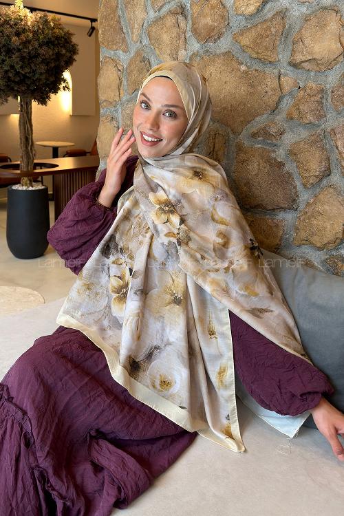 Lamelif Zambak Desen Lara Soft Şal Sarı