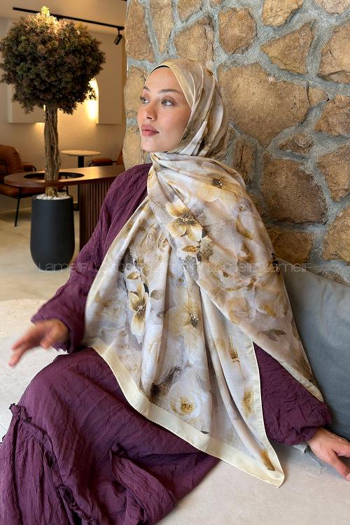 Lamelif Zambak Desen Lara Soft Şal Sarı