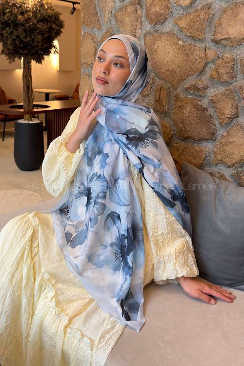 Lamelif Çiçek Desen Lara Soft Şal Bebe Mavisi