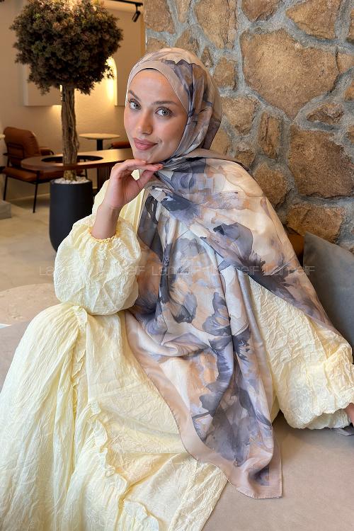 Lamelif Çiçek Desen Lara Soft Şal Bej