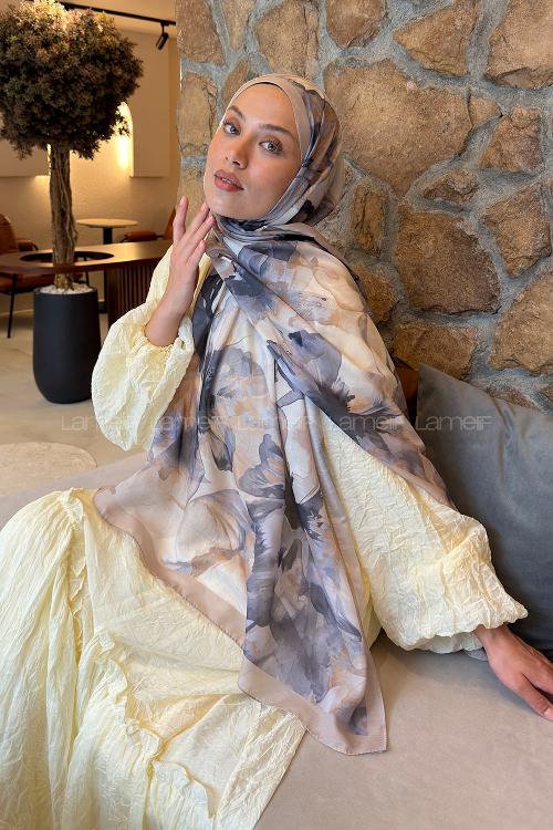 Lamelif Çiçek Desen Lara Soft Şal Bej