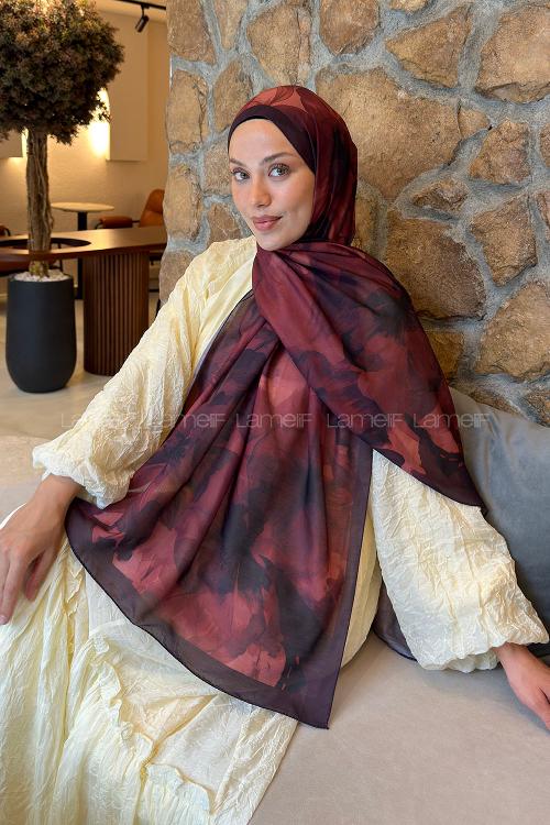 Lamelif Çiçek Desen Lara Soft Şal Bordo