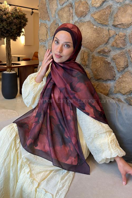 Lamelif Çiçek Desen Lara Soft Şal Bordo