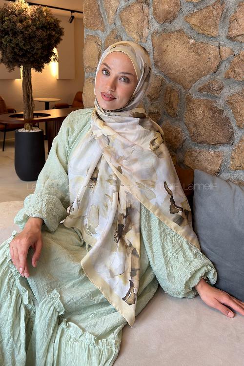 Lamelif Çiçek Desen Lara Soft Şal Sarı