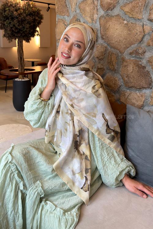 Lamelif Çiçek Desen Lara Soft Şal Sarı