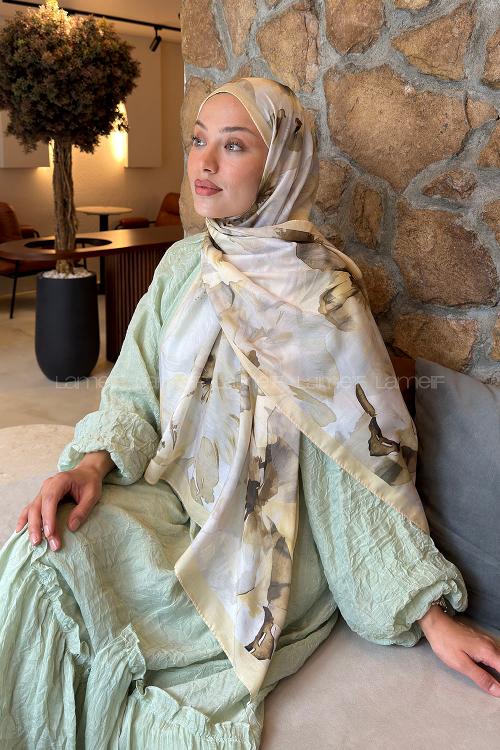 Lamelif Çiçek Desen Lara Soft Şal Sarı