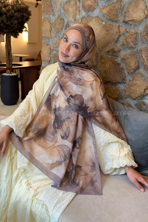 Lamelif Çiçek Desen Lara Soft Şal Toprak