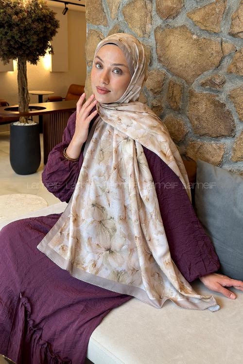 Antik Bej Cotton Striped Printed Shawl