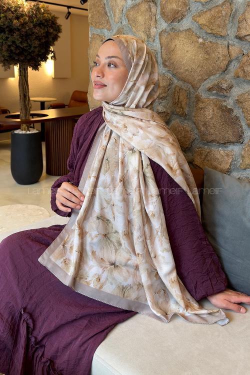 Antik Bej Cotton Striped Printed Shawl