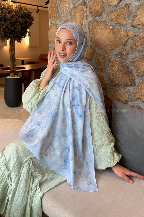 Lamelif Lale Desen Lara Soft Şal Bebe Mavisi