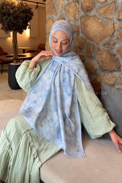 Lamelif Lale Desen Lara Soft Şal Bebe Mavisi