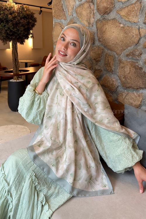 Plum Green Cotton Striped Printed Shawl