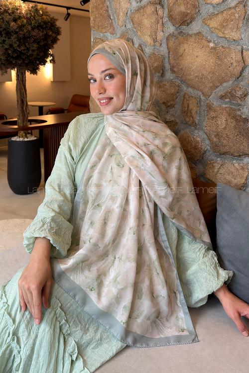 Plum Green Cotton Striped Printed Shawl
