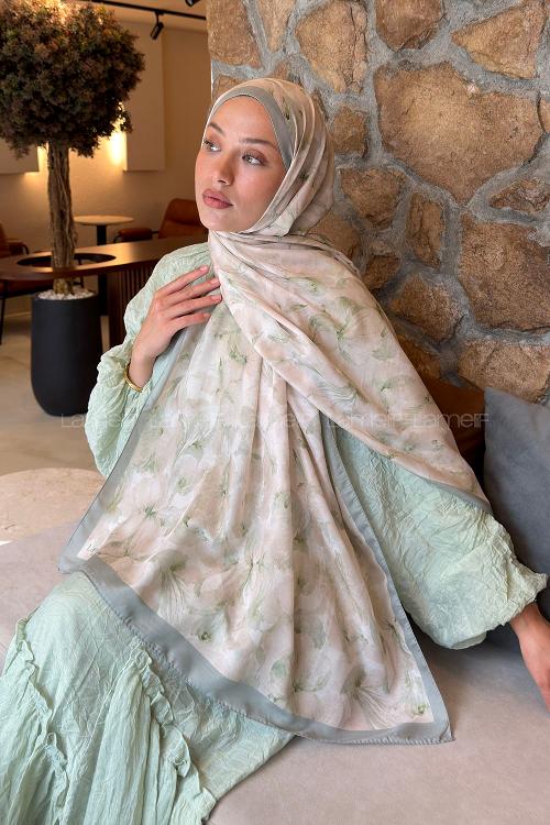 Plum Green Cotton Striped Printed Shawl