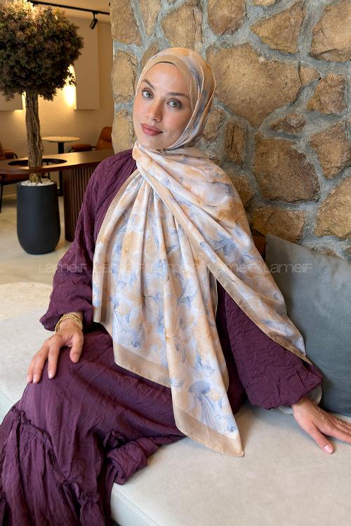 Lamelif Lale Desen Lara Soft Şal Camel