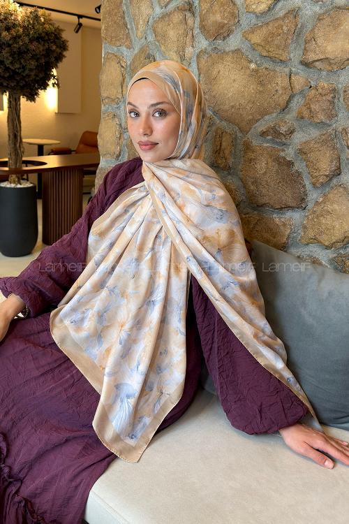 Lamelif Lale Desen Lara Soft Şal Camel