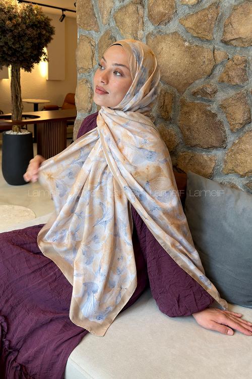 Lamelif Lale Desen Lara Soft Şal Camel
