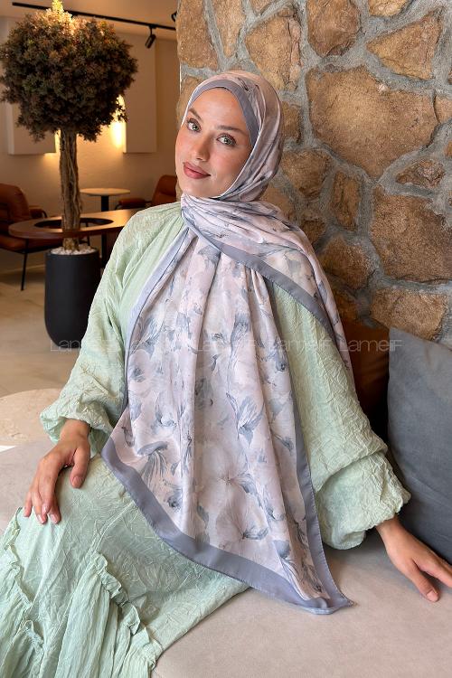 Lamelif Lale Desen Lara Soft Şal Gri