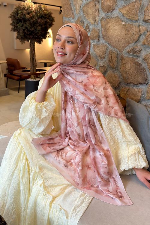 Lamelif Lale Desen Lara Soft Şal Pudra